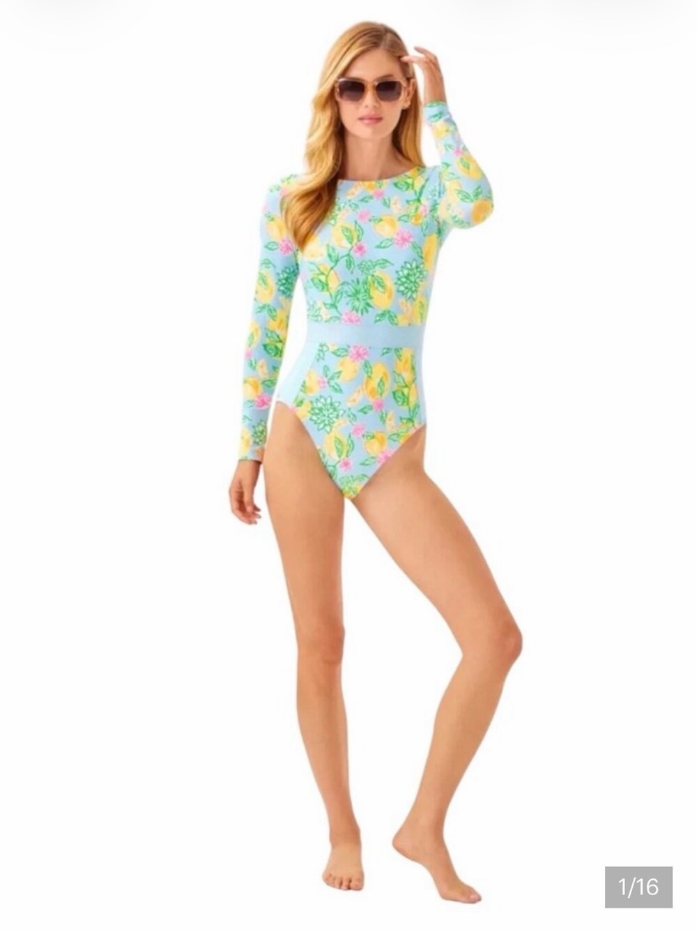 Lily Pulitzer Jesper Rashguard Swimsuit Make Lemonade Size 12